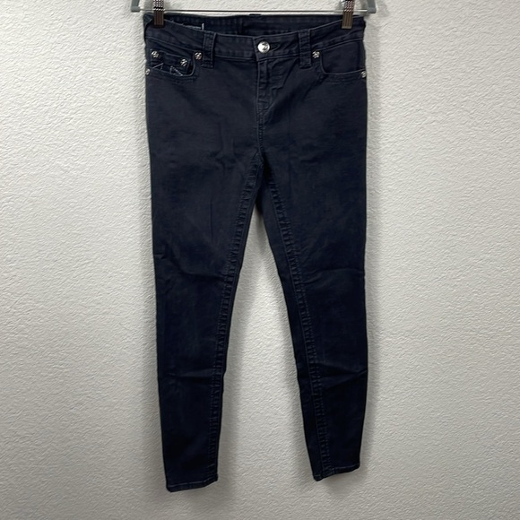 True Religion Halle Mid Rise Super Skinny Jeans Black Wash Horseshoe Stitch 29 - Picture 2 of 13